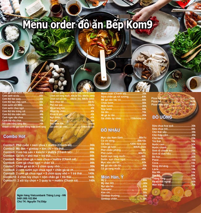 Thực đơn order đồ ăn đêm Kom9 đa dạng sự lựa chọn